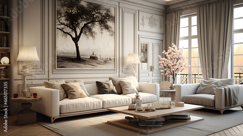 French home interior design of modern living room