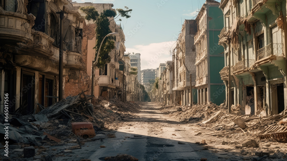 A city that has been reduced to ruins as a result of a devastating earthquake