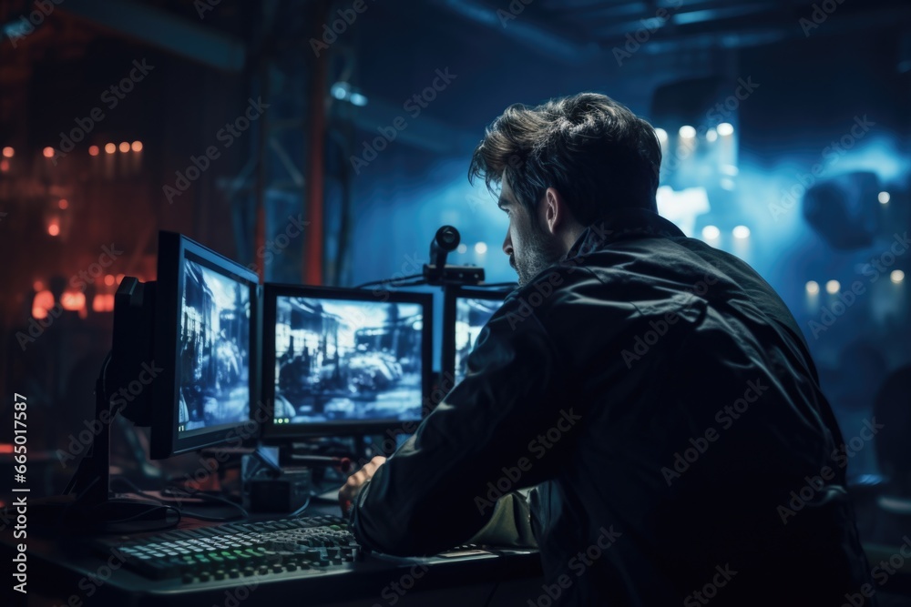 Man Sitting in Front of Two Computer Monitors