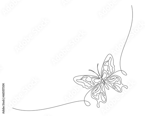 Continuous one line drawing of beautiful butterfly. Butterfly outline vector illustration with active stroke.