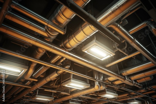 Ceiling with Pipes and Lights