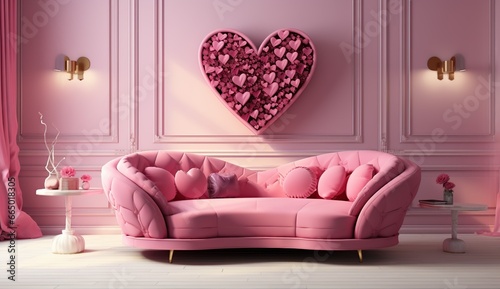 Valentine interior room have pink sofa and home decor, Generative AI