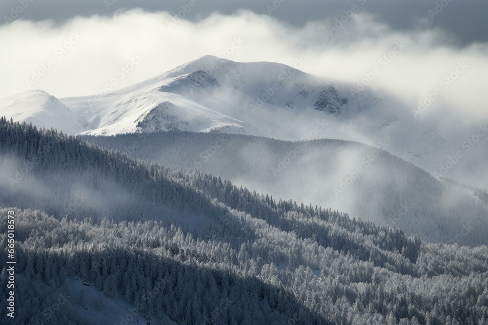 Mountains covered in fresh snow. Generative AI