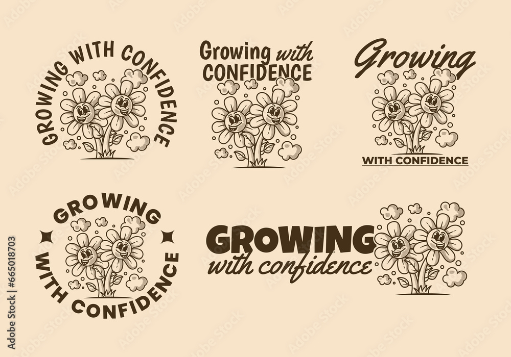 Growing with confidence. Mascot character illustration of a flowers with happy face