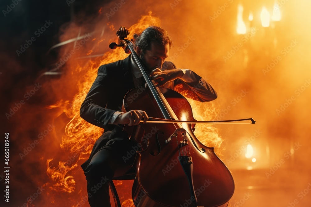 Fototapeta premium Man Playing Cello in a Suit