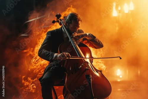 Man Playing Cello in a Suit