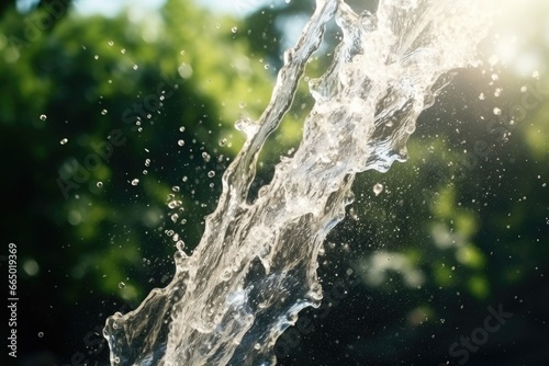 Close-Up of Water Spout with Trees