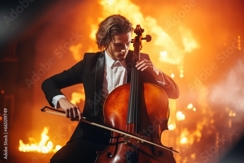 Tuxedoed Cellist Performing Music