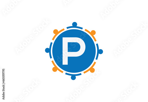Abstract Initial Letter P Connecting People Logo.