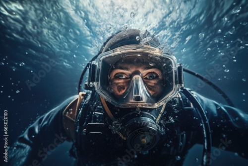Underwater Man with Gas Mask