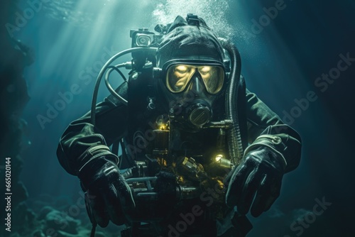Diver in Diving Suit and Gas Mask © Ева Поликарпова