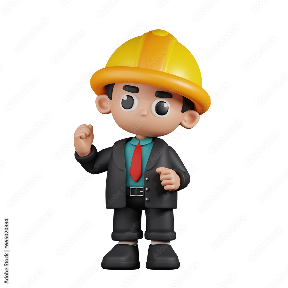 3d Character Engineer Congratulation Pose. 3d render isolated on transparent backdrop. 3d Character Engineer Congratulation Pose. 3d render isolated on transparent backdrop.
