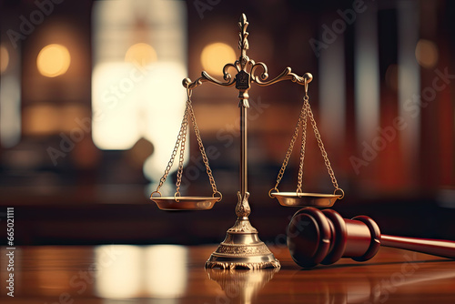  judge gavel and scales of justice in the court hall law concept of judiciary jurisprudence and justice photo