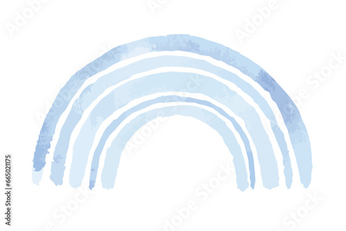Blue rainbow vector illustration. Hand drawn graphic clip art on white isolated background. Watercolor baby shower decoration drawing. Cartoon doodle painting in pastel colors