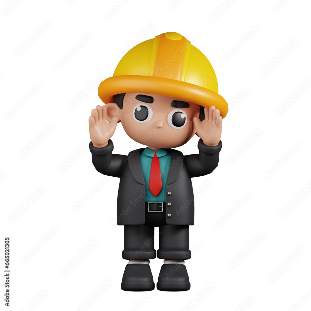 3d Character Engineer Greeting Pose. 3d render isolated on transparent backdrop.