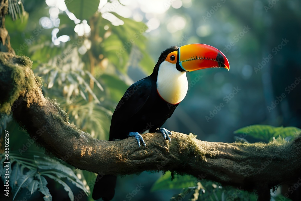 Toucan on a branch in a jungle Toucan on a branch in a jungle