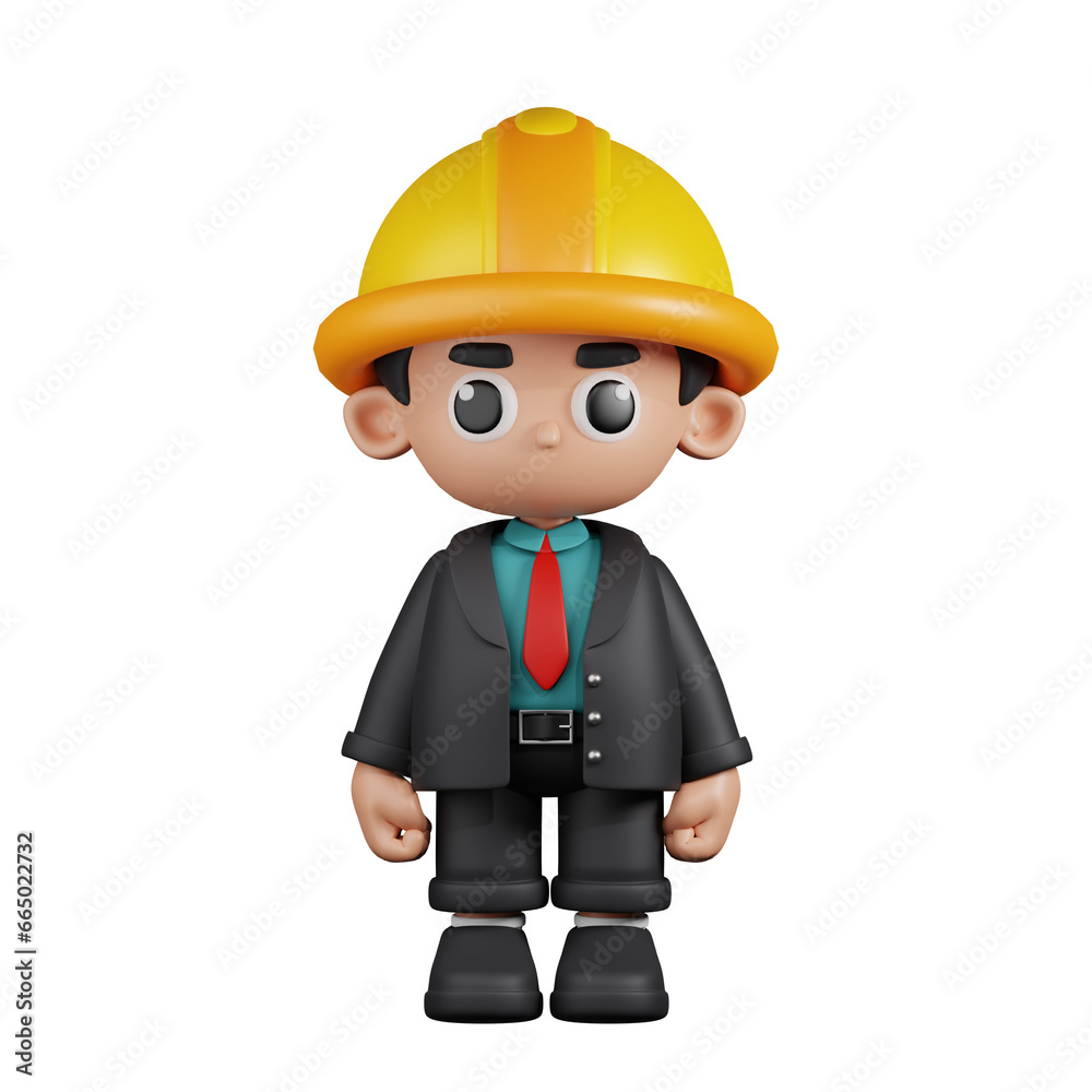 3d Character Engineer Standing Pose. 3d render isolated on transparent backdrop.