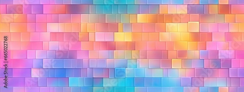 Seamless psychedelic rainbow heatmap glass square blocks refraction pattern background texture. Trippy hippy abstract dopamine dressing fashion motif. Bright colorful neon retro wallpaper backdrop.