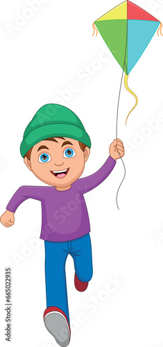 little boy playing kite cartoon