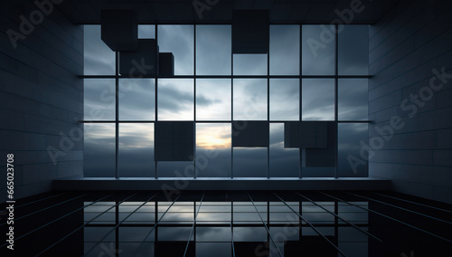 Modern Architectural Elegance: Sunset Reflection in Glass Panels