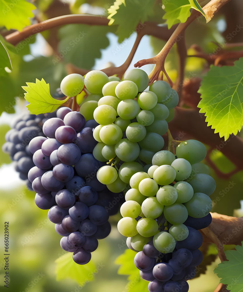 A realistic fresh green grapes in nature background A realistic fresh green grapes in nature background