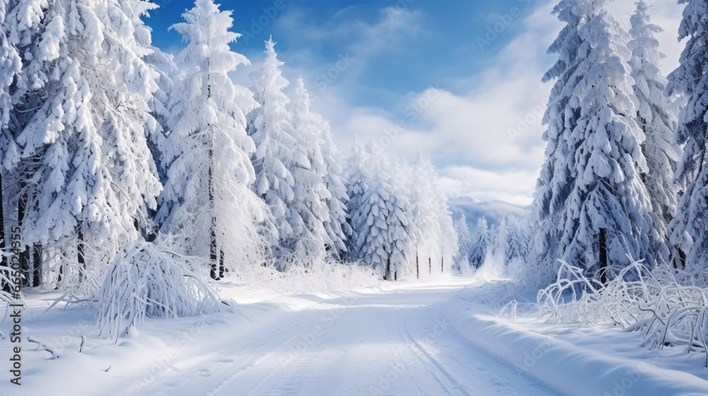 The pristine forest provided a picturesque winter backdrop of snow-covered roads. The pristine forest provided a picturesque winter backdrop of snow-covered roads.