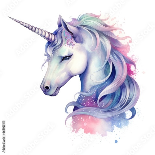 Watercolor fantasy unicorn clip art. © MKhalid