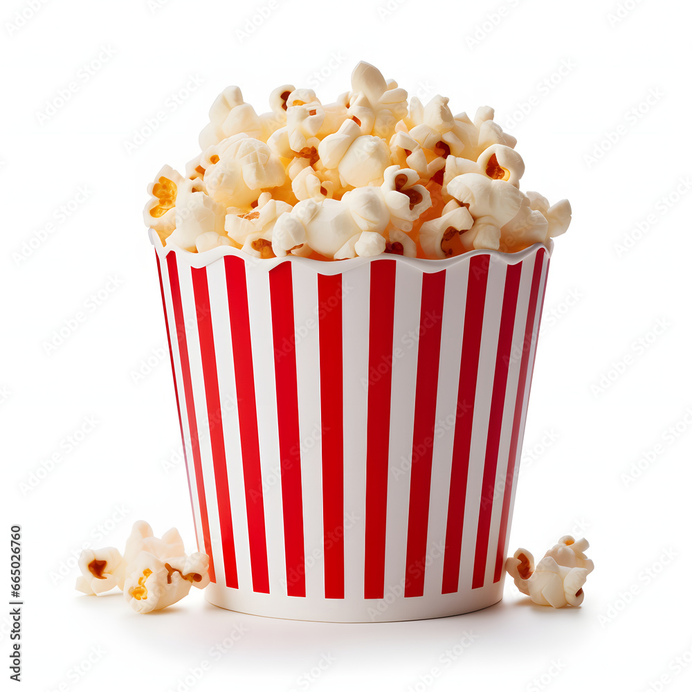popcorn in paper cup, isolated on white 