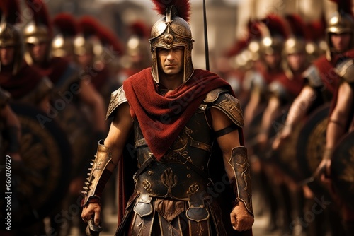 Centurion leading his troops during a parade.