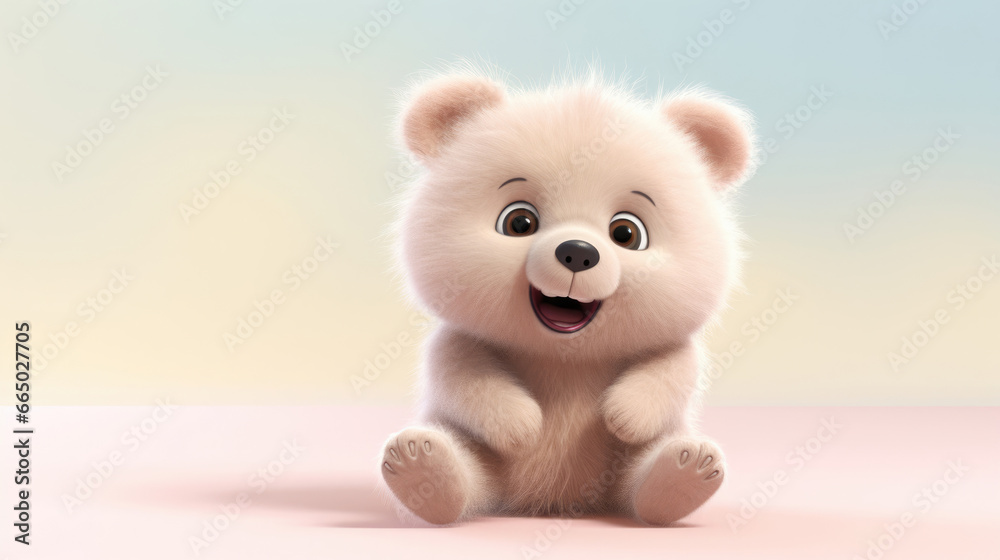 Realistic 3d render of a happy, furry and cute baby Bear smiling with big eyes looking strainght Realistic 3d render of a happy, furry and cute baby Bear smiling with big eyes looking strainght
