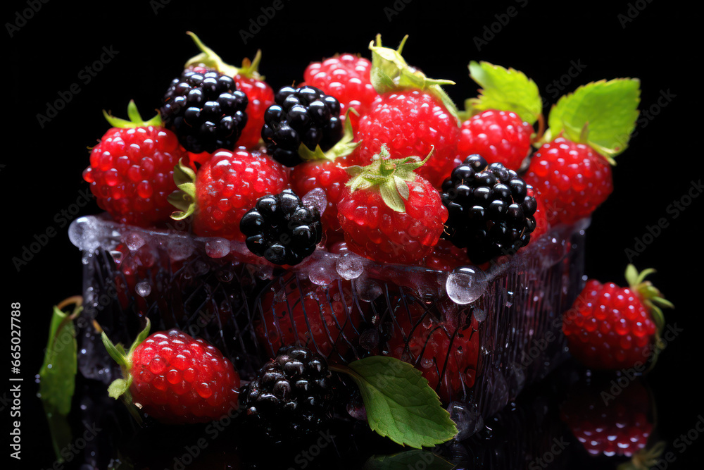 Basket Overflowing with Juicy and Ripe Mixed Berries - Fresh Harvest Delight Basket Overflowing with Juicy and Ripe Mixed Berries - Fresh Harvest Delight