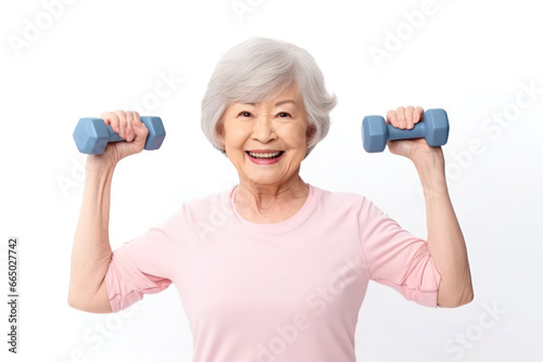 Active Asian Grandma Strength Training with Dumbbells - Health and Fitness at Any Age