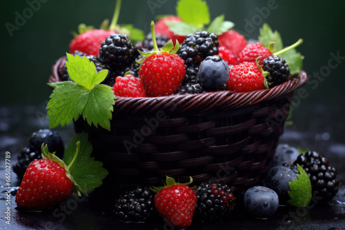 Basket Overflowing with Juicy and Ripe Mixed Berries - Fresh Harvest Delight