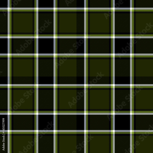 Seamless Dark Green, Black, White Tartan Plaid Pattern