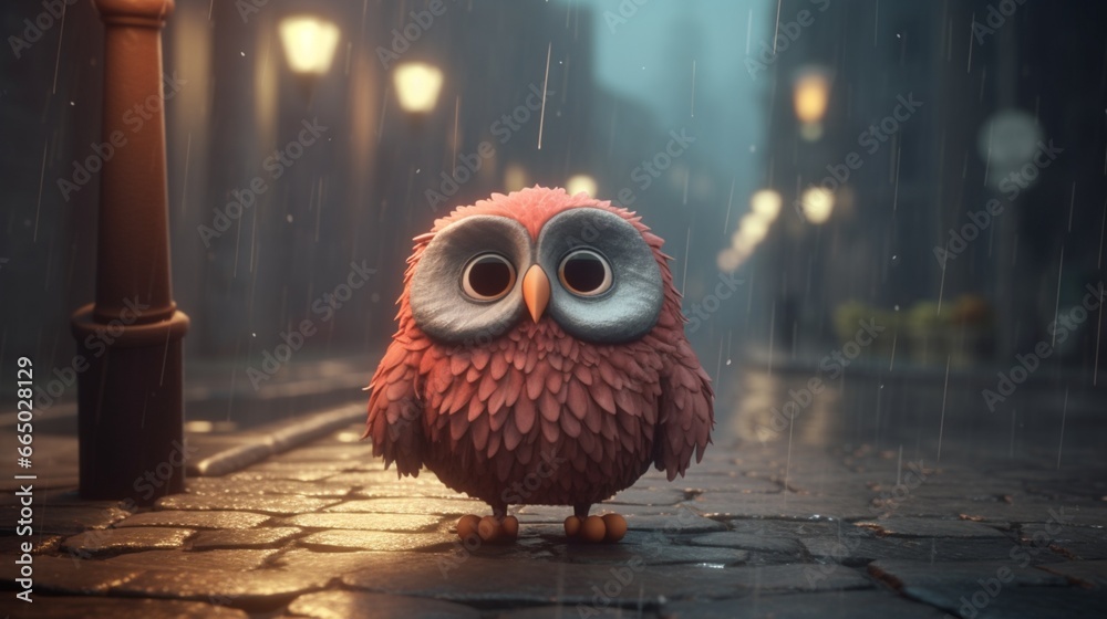 a cute owl as a main charakter in an environmental.Generative AI - obrazy, fototapety, plakaty 