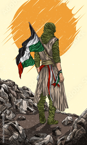 Vector illustration of Islamic hero character. Artwork hand drawn Free Palestine