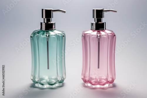 two glass bottles of liquid soap