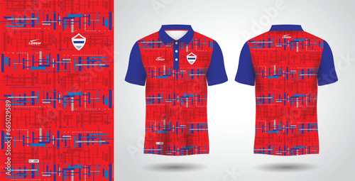 red and blue polo sport shirt sublimation jersey design template