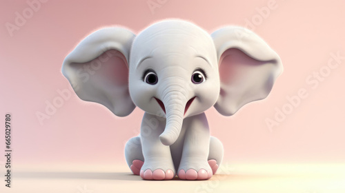 Realistic 3d render of a happy, furry and cute baby Elephant smiling with big eyes looking strainght
