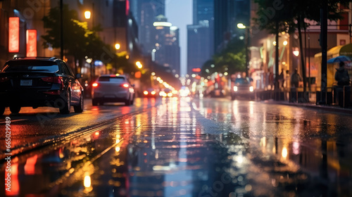 A city road at the heart of a bustling metropolis during the night