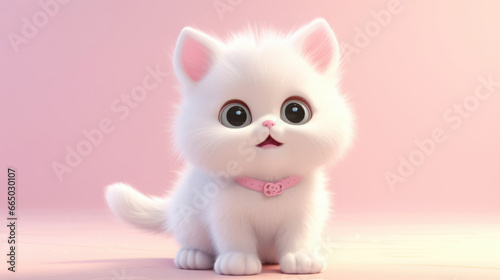 Realistic 3d render of a happy, furry and cute baby Cat smiling with big eyes looking strainght