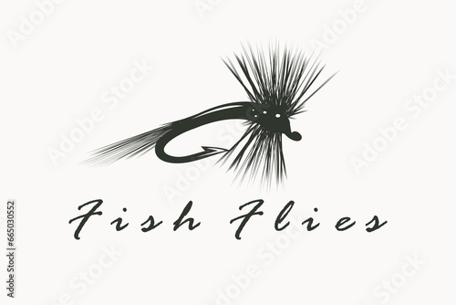 fly fishing icon logo design vector flat isolated illustration
