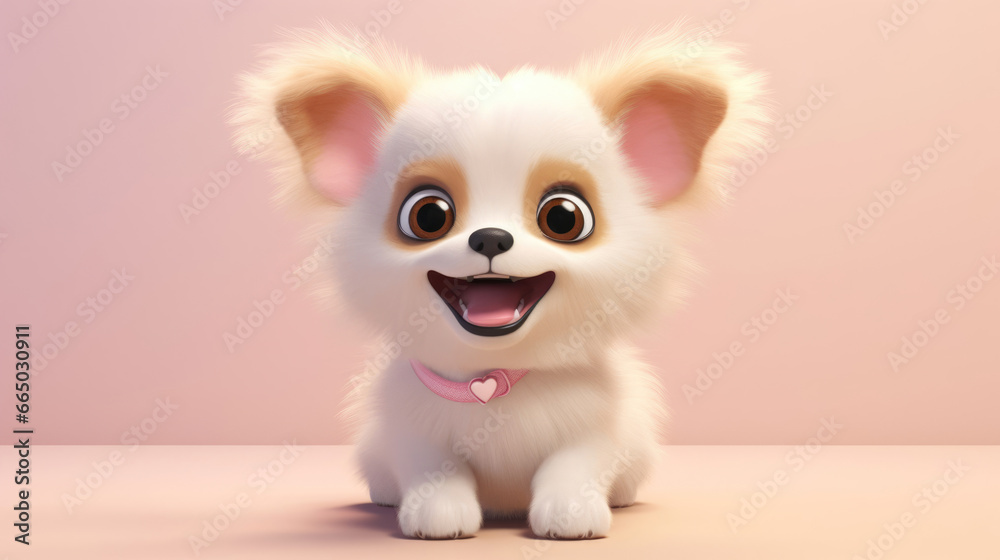 Realistic 3d render of a happy, furry and cute baby Dog smiling with big eyes looking strainght Realistic 3d render of a happy, furry and cute baby Dog smiling with big eyes looking strainght
