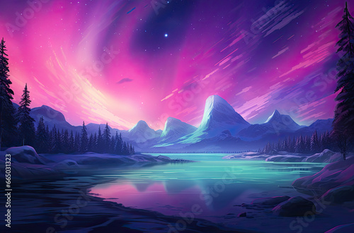 aurora borealis over mountains in black and purple