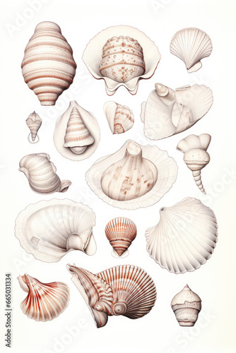 seashells collection watercolor sketch hand drawn style on white background © LightoLife