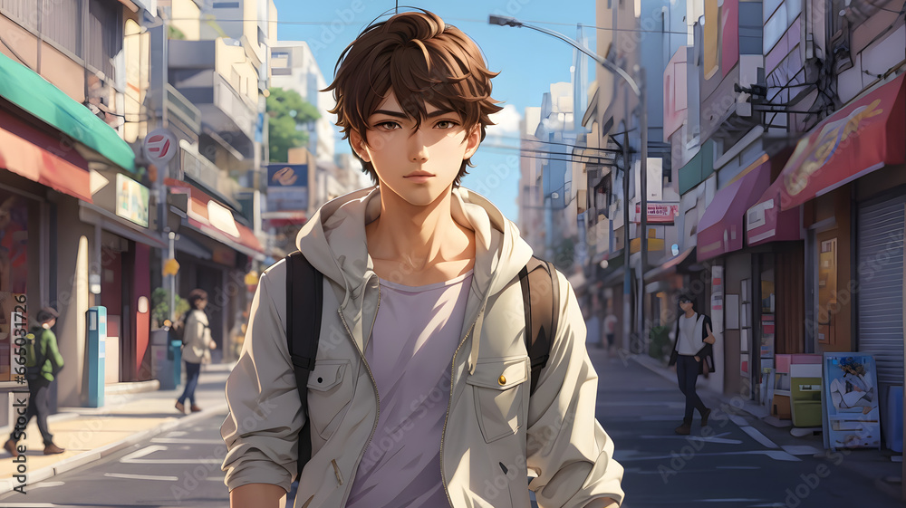 Anime Boy in the City AI Generated