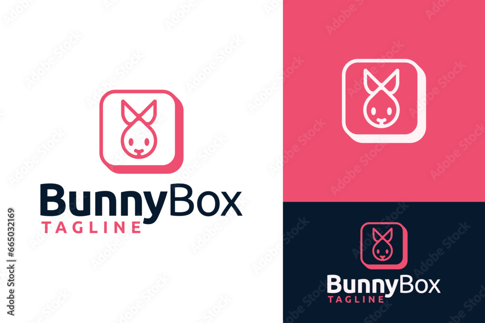Cute Little Tiny Bunny Rabbit in Box Pack Adopt Pet Logo Design Branding Template
