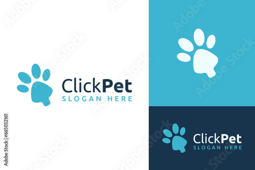 Cursor Pet Cat Dog Paw Click Internet Website Logo Design Branding Template