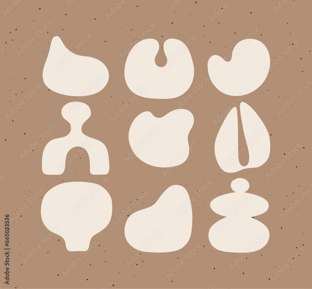 Abstract art styled icons different shapes drawing on brown background