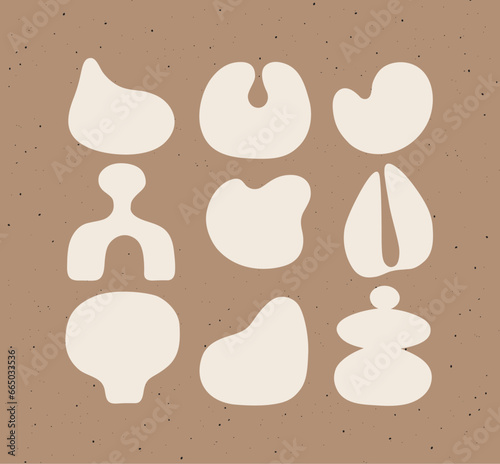 Obraz na płótnie Abstract art styled icons different shapes drawing on brown background w salonie